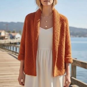 Sundance Women’s Orange Fuzzy Wool Blend Gretchen Cardigan Size Small